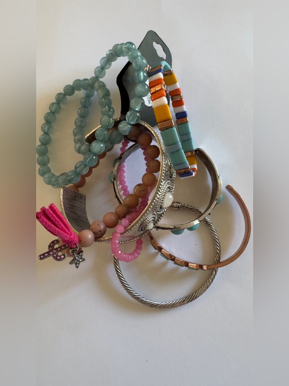Shyanne Multicolor Beaded and Metal Bracelet Set - Aqua, Pink, Coral, Yellow